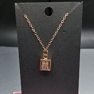 Dozzior Rose Gold Cube Pendant Necklace‎ Initial M